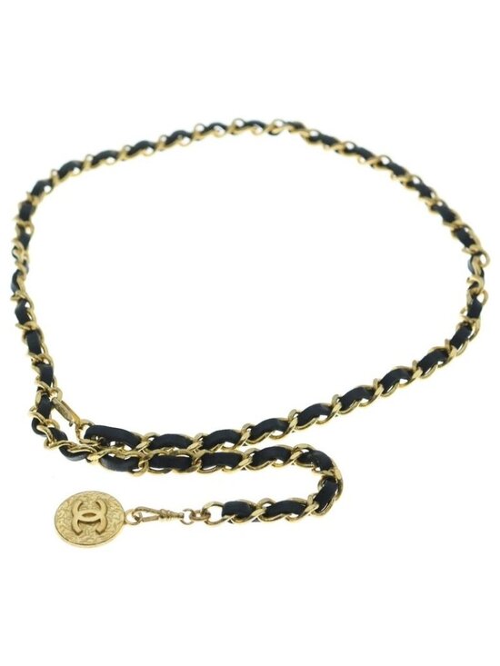 Chanel Quilted CC Logo Chain Belt Black Gold main image 5